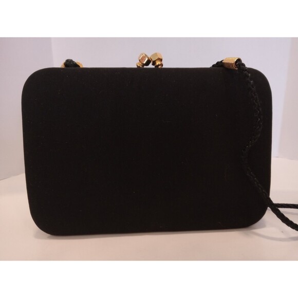 1990s Black Kisslock Boxy Clutch w/ Shoulder Strap Unbranded Evening Bag - Picture 12 of 13